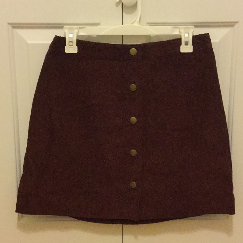 corduroy maroon button front skirt